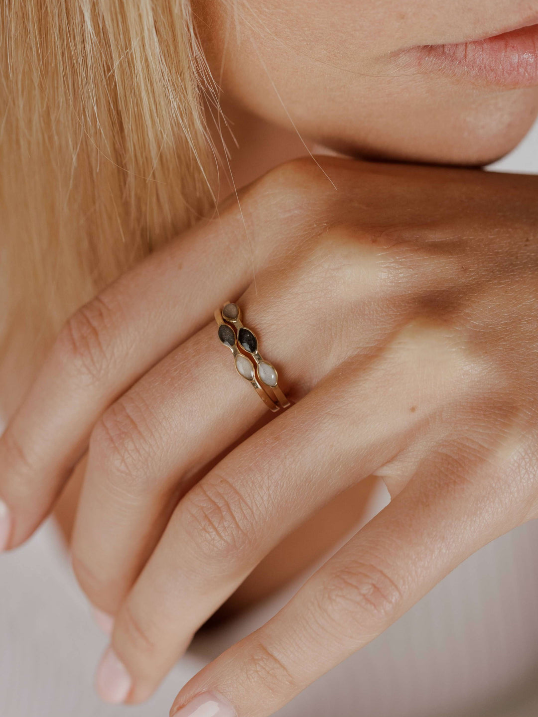 Three Setting Cremation Ring in 14K Rose Gold
