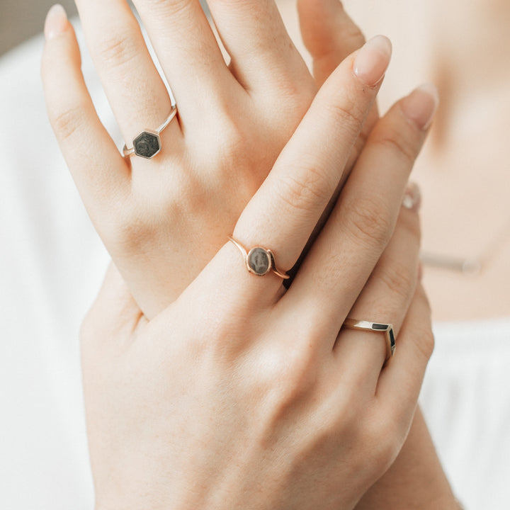 Tilted Oval Cremation Ring in 14K White Gold