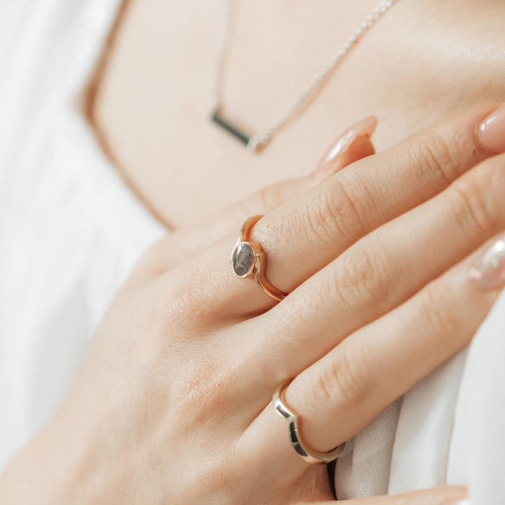 Tilted Oval Cremation Ring in 14K White Gold