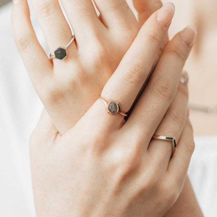 Tilted Oval Cremation Ring in 14K Yellow Gold
