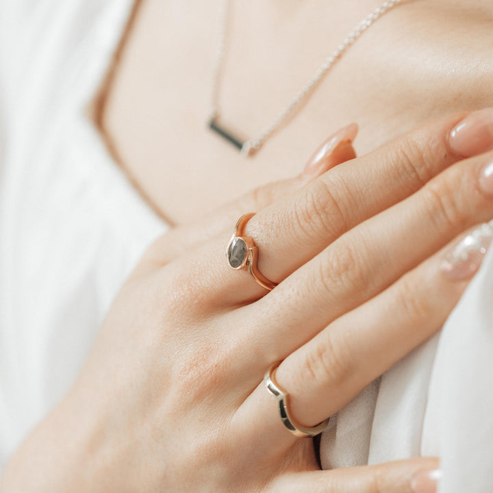 Tilted Oval Cremation Ring in 14K Yellow Gold