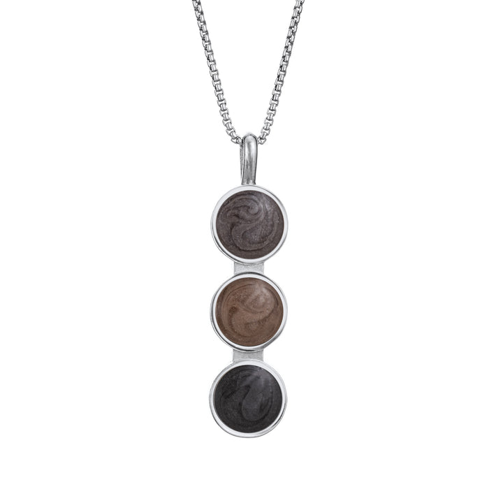 The Triple Setting Circle Memorial Necklace designed and set with three sets of cremated remains in 14K White Gold by close by me jewelry from the front