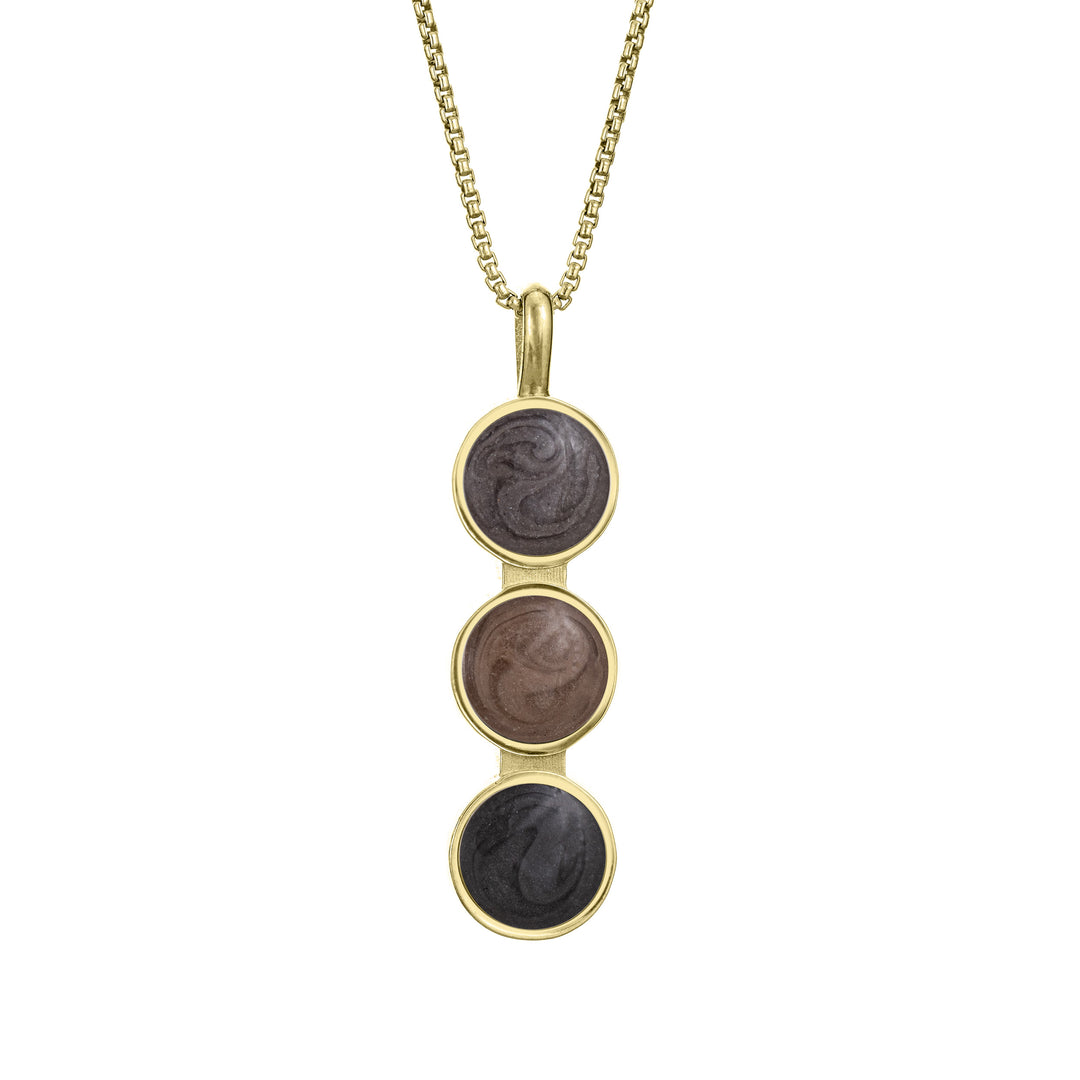 The Triple Setting Circle Ashes Pendant designed in 14K Yellow Gold by close by me jewelry from the front