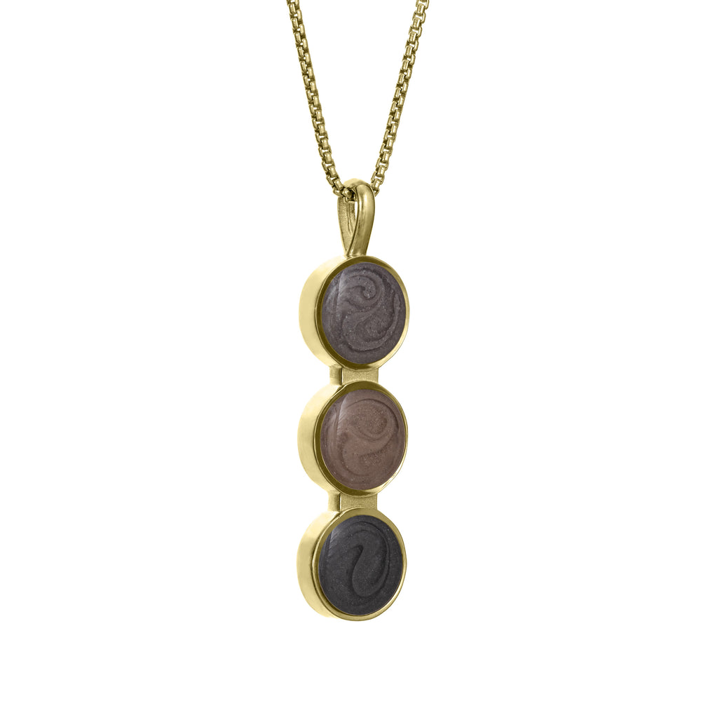 The Triple Setting Circle Ashes Pendant designed in 14K Yellow Gold by close by me jewelry from the side