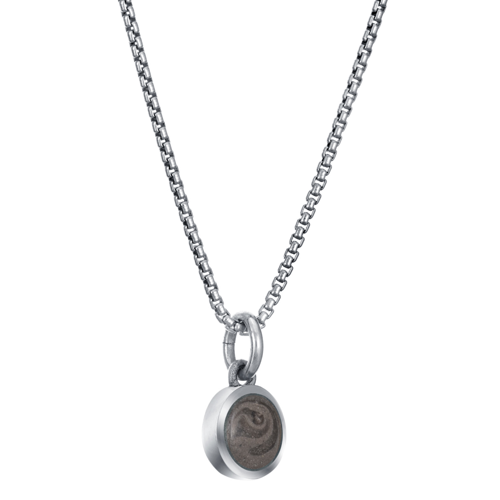 Pictured here is the 14K White Gold 6mm Dome Necklace with ashes designed by close by me jewelry from the side
