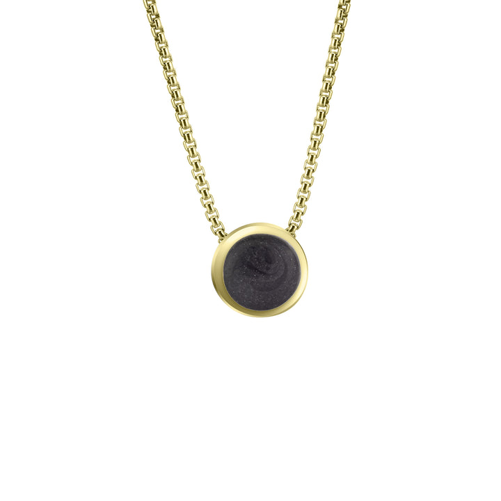 Pictured here is the 6mm Sliding Solitaire Ashes Pendant design by close by me jewelry in 14K Yellow Gold from the front