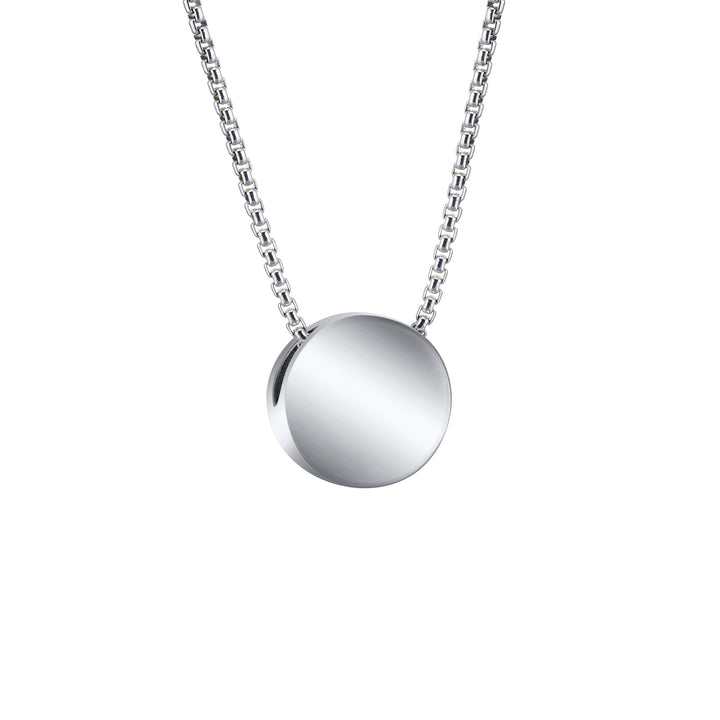 This photo shows the 14K White Gold 8mm Sliding Solitaire Pendant with Cremated Remains designed by close by me jewelry from the back