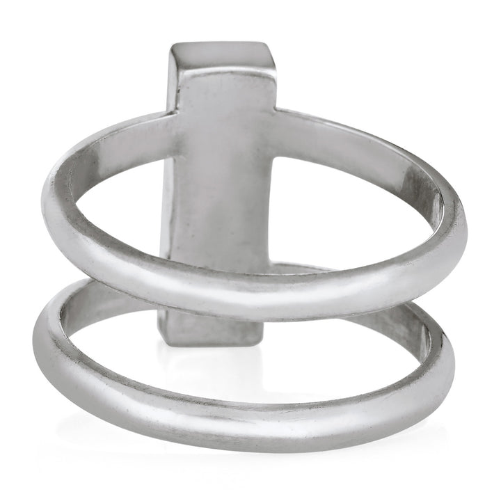 Pictured here is the 14K White Gold Bar Ashes Ring by close by me jewelry from the back to show the detail of its band and back of the setting