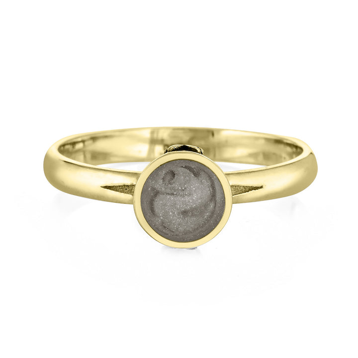 Pictured here is the 14K Yellow Gold Fleur de Lis Ring with ashes design by close by me jewelry from the front