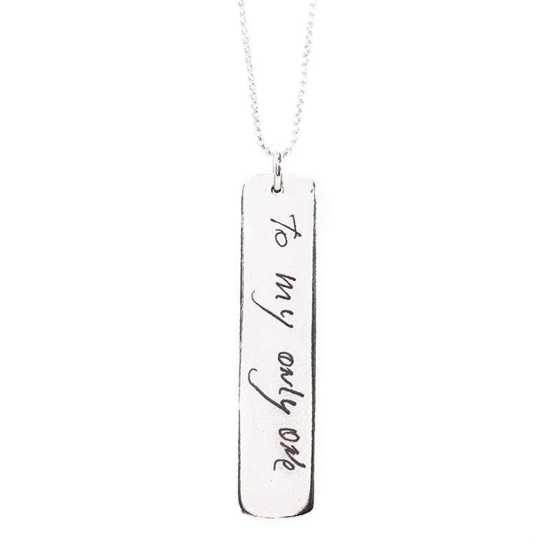 Long Bar Necklace with Handwriting Engraving
