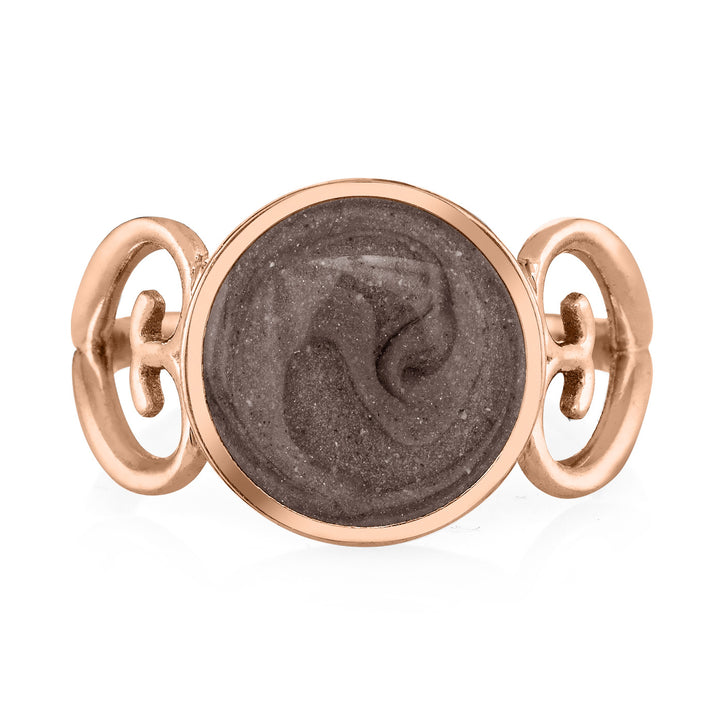 Pictured here is a front view of the Heart Filigree Band Ring Design by close by me in 14K Rose Gold