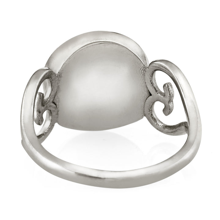 This photo shows a back view of the Heart Filigree Band Ring in Sterling Silver by close by me