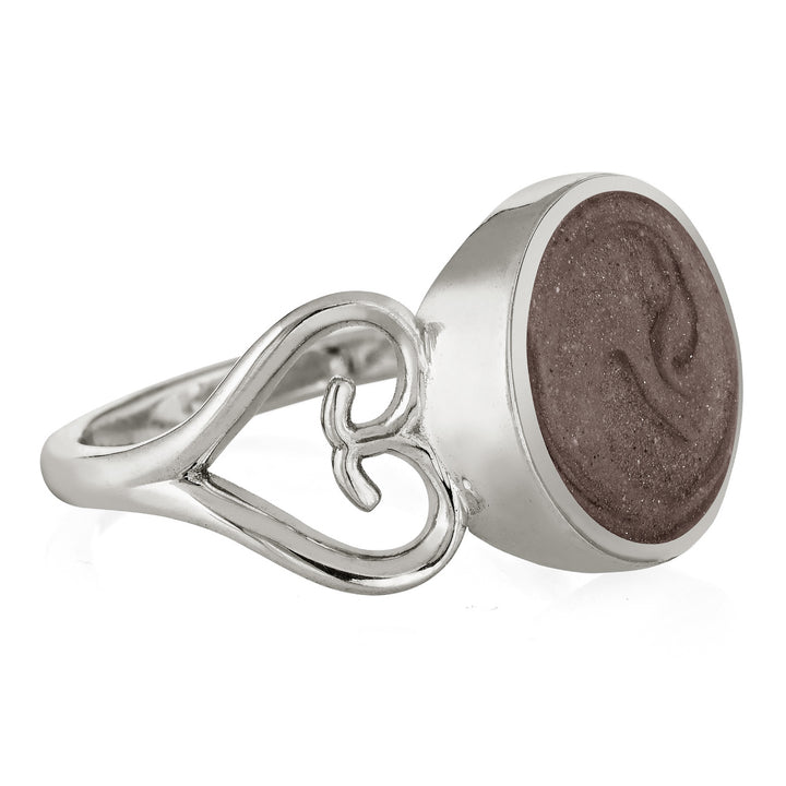 This photo shows a  side view of the Heart Filigree Band Ring in Sterling Silver by close by me