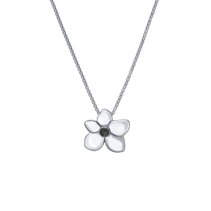 This is a photo showing close by me jewelry's Hydrangea Cremation Pendant in 14K White Gold from the front