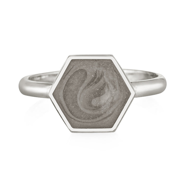 Pictured here is the 14K White Gold Large Hexagon Ring design by close by me from the front
