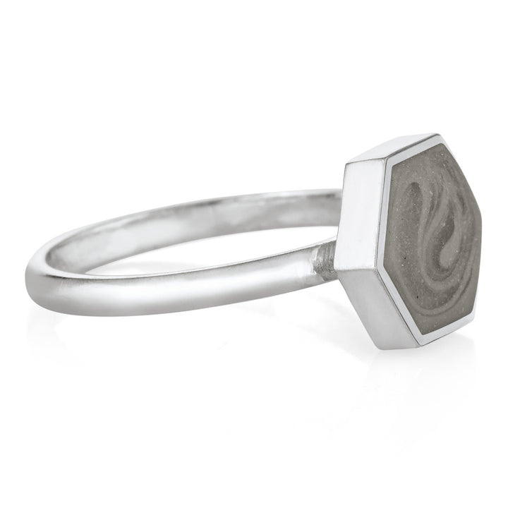 Pictured here is the 14K White Gold Large Hexagon Ring design by close by me from the side