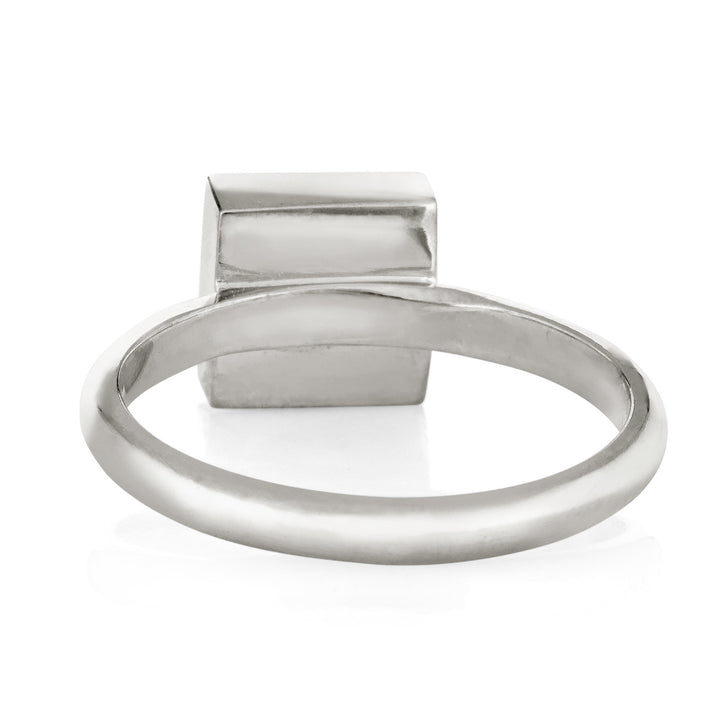 This photo shows the Sterling Silver Large Square Cremation Ring design by close by me jewelry from the back