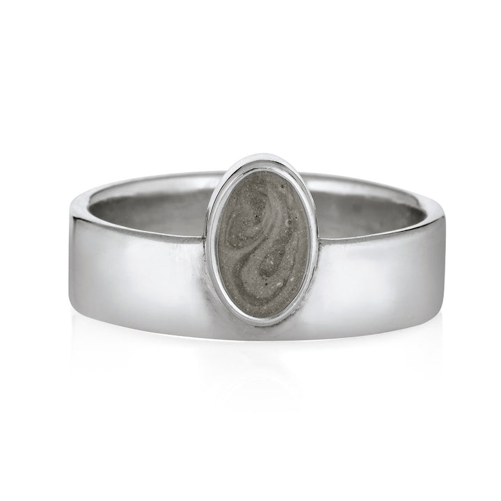 Pictured here is the Oval Crown Ring with ashes designed by close by me jewelry in Sterling Silver from the front
