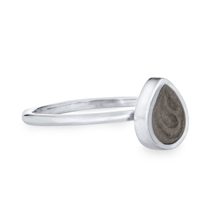 Pictured here is the Pear Stacking Cremation Ring in 14K White Gold by close by me jewelry from the side