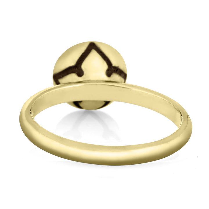 Pictured here is the 14K Yellow Gold Signature Lotus Stackable Band Cremains Ring designed by close by me jewelry from the from the back