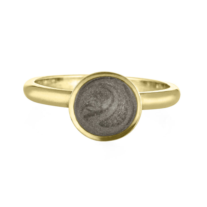 Pictured here is the 14K Yellow Gold Signature Lotus Stackable Band Cremains Ring designed by close by me jewelry from the front