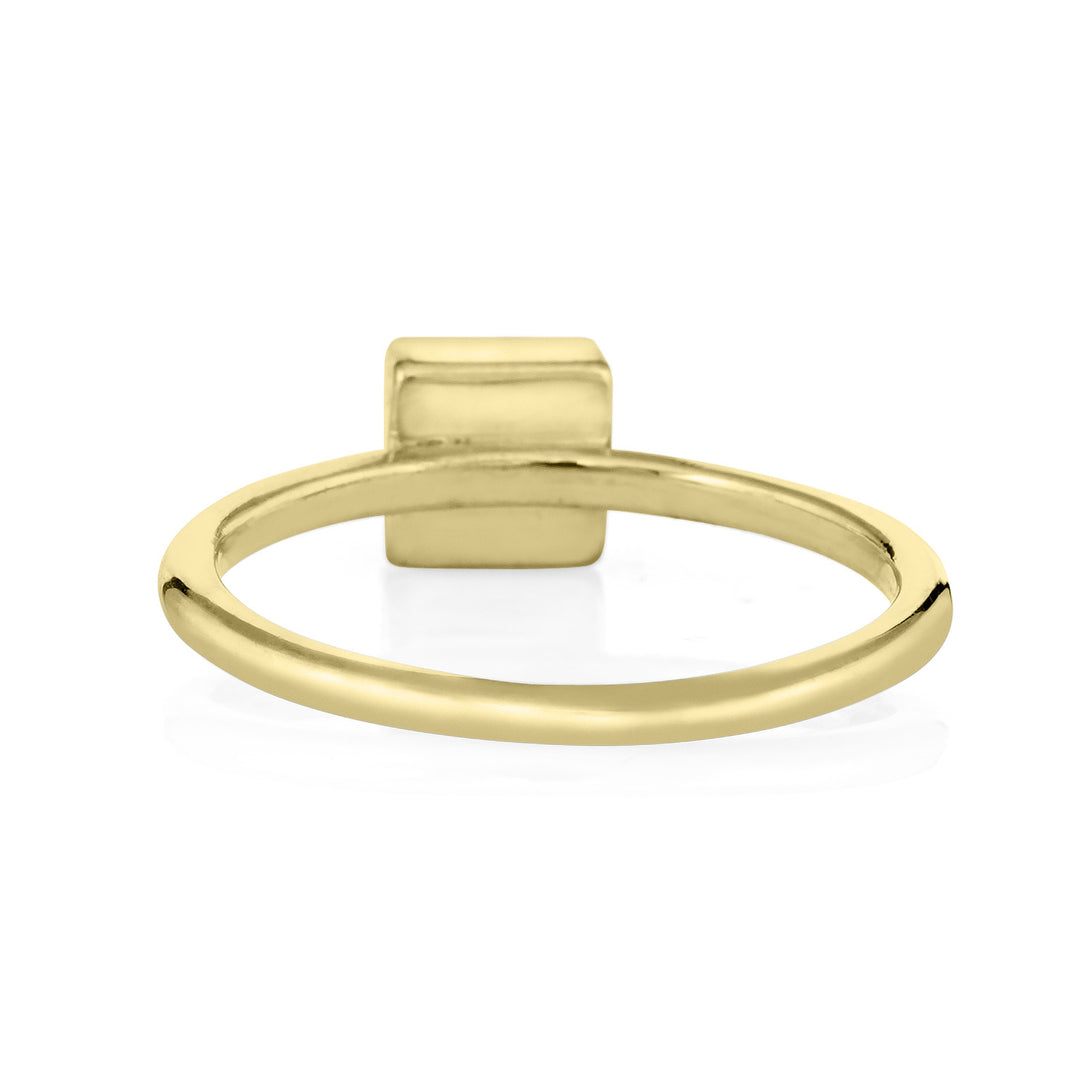 Pictured here is the 14K Yellow Gold Small Square Stacking Cremation Ring designed by close by me jewelry from the back