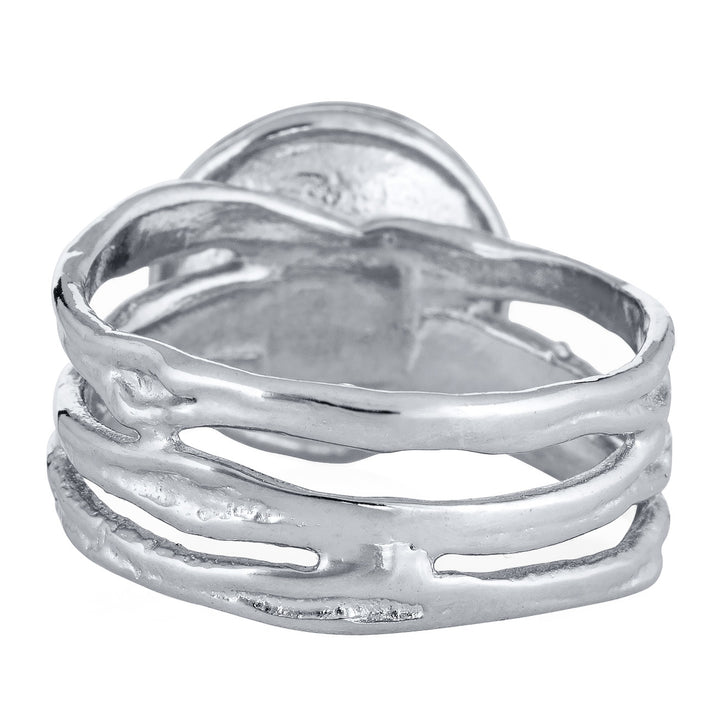 Pictured here is a back view of the Textured Band Ring design by close by me in 14K White Gold