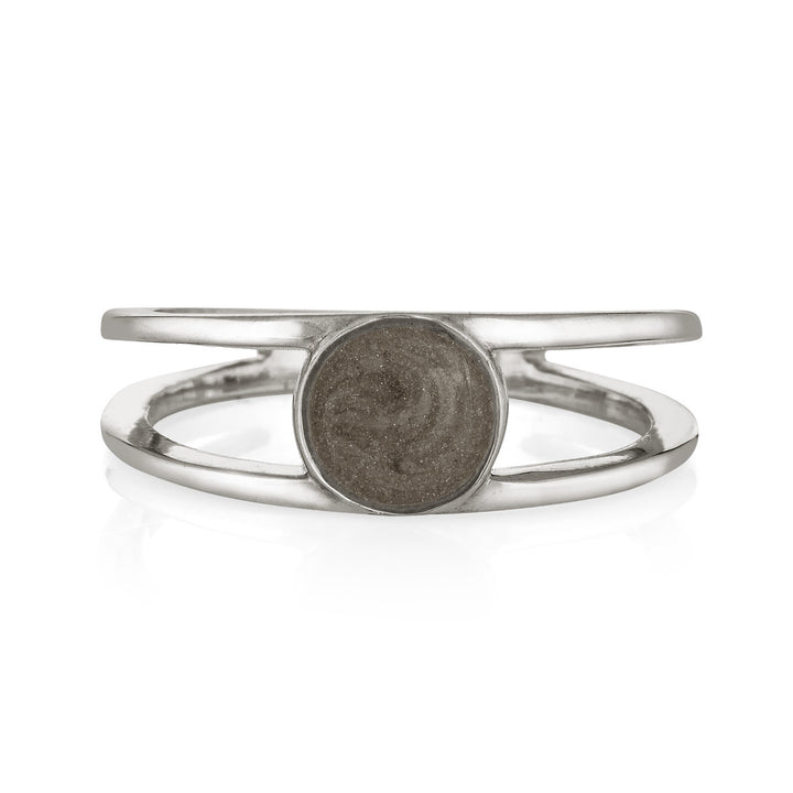 Pictured here is the Sterling Silver Twin Band Ring with Ashes designed by close by me jewelry from the front