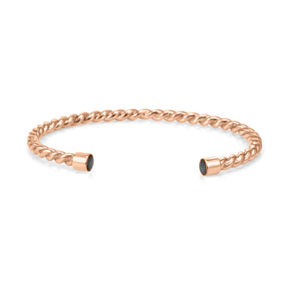 14k Rose Gold Cable Cuff Bracelet pictured from the front, designed by close by me jewelry