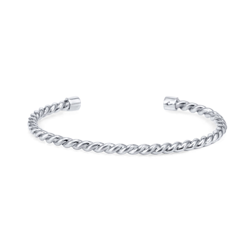 14k White Gold Cable Cuff Bracelet showing the back of the bracelet with a white background