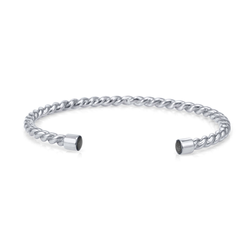 14k White Gold Cable Cuff Bracelet pictured from the front with a white background