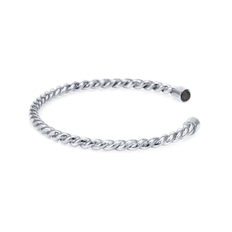 14k White Gold Cable Cuff Bracelet pictured from the side, designed by close by me jewelry