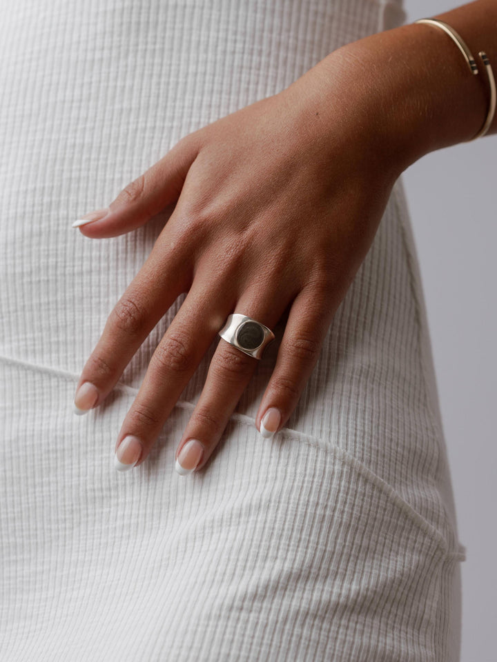Concave Band Cremation Ring in 14K White Gold
