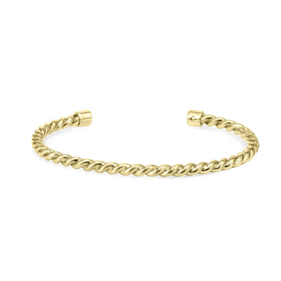 14k Yellow Gold Cable Cuff Cremation Bracelet with ashes shown from behind with a white background