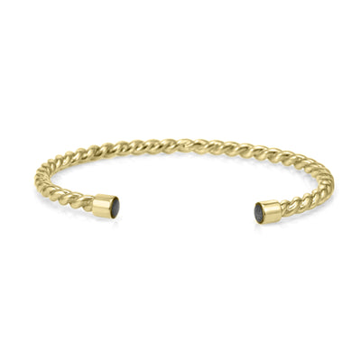 14k Yellow Gold Cable Cuff Cremation Bracelet with ashes shown from the front with a white background