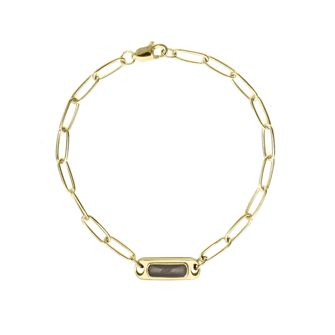 14k Yellow Gold Chain Link Cremation Bracelet shown from above