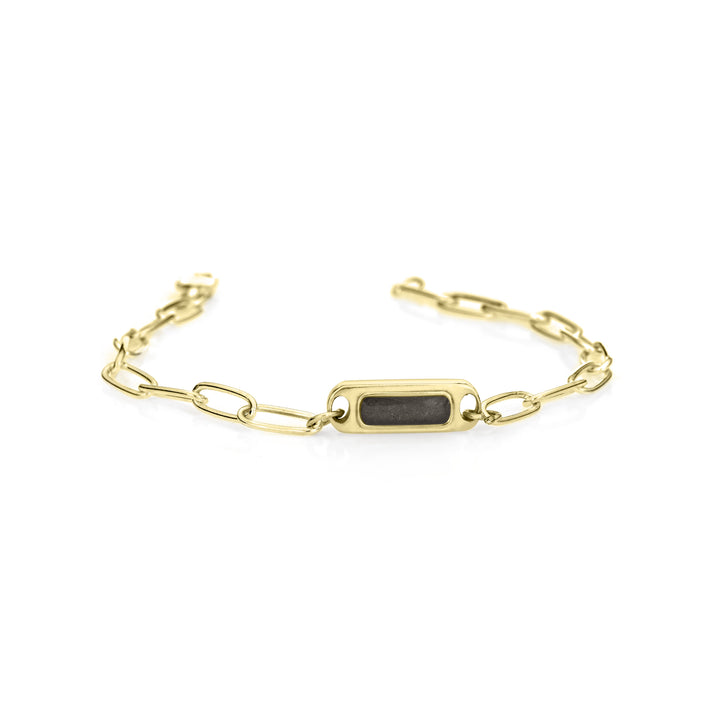 14k Yellow Gold Chain Link Cremation Bracelet shown from the front laying down