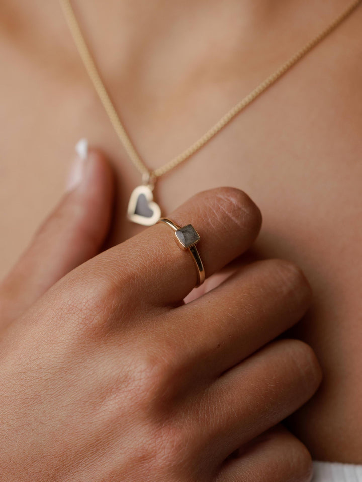 Dainty Square Cremation Ring in 14K Yellow Gold