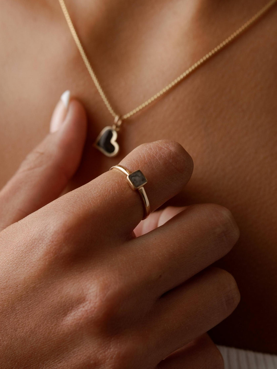 Dainty Square Cremation Ring in 14K Yellow Gold
