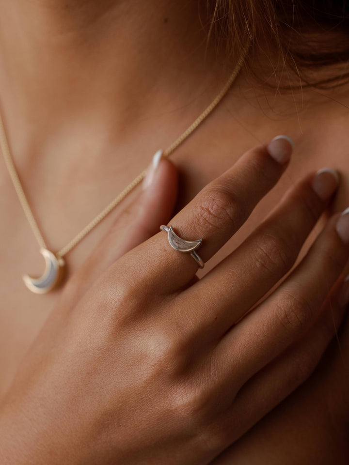 Crescent Moon Cremation Ring in 14K Yellow Gold