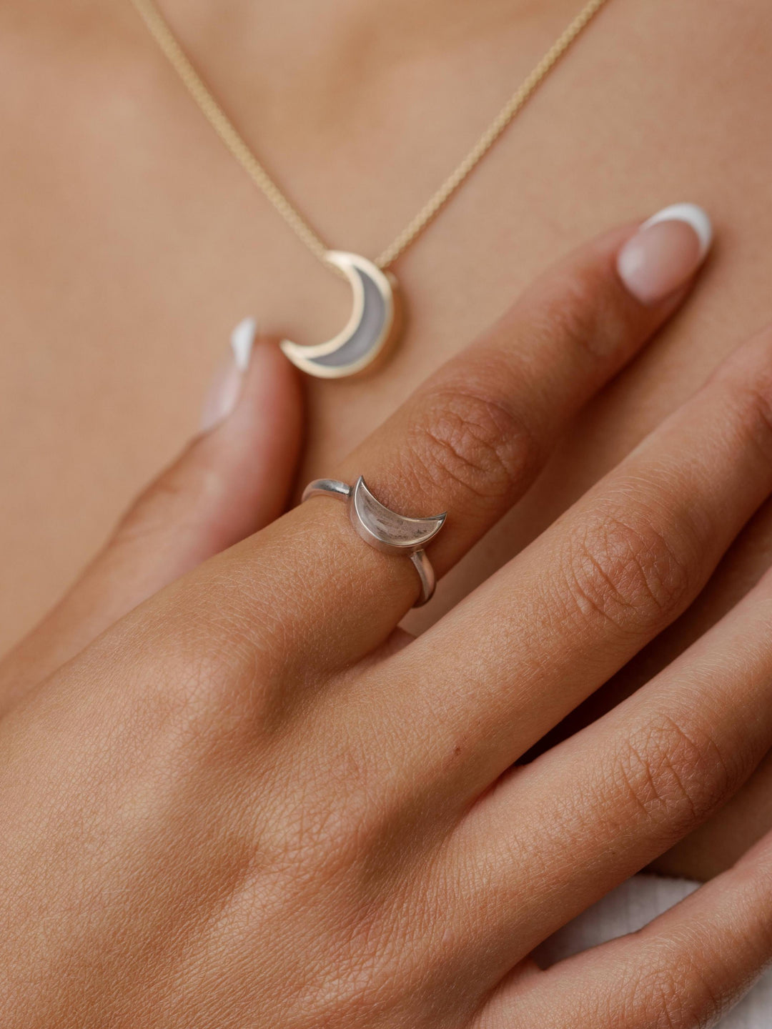 Crescent Moon Cremation Ring in 14K Yellow Gold