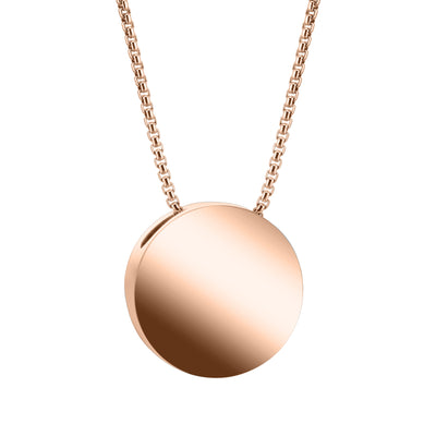 The 14k rose gold 15mm sliding solitaire memorial pendant designed by close by me jewelry from the back
