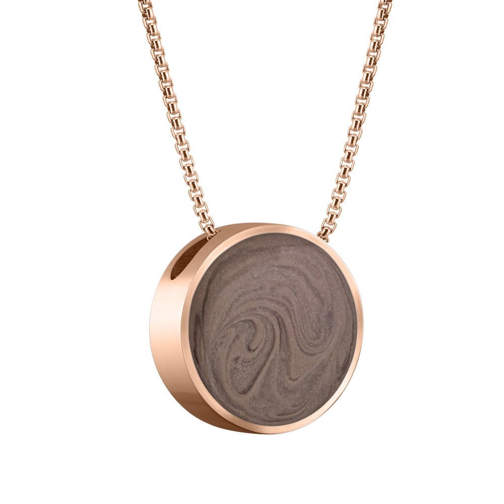 The 14k rose gold 15mm sliding solitaire memorial pendant designed by close by me jewelry from the side