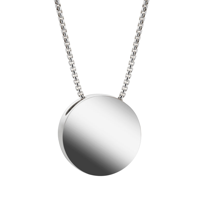 The .925 sterling silver 15mm sliding solitaire memorial pendant designed by close by me jewelry from the back