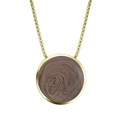 The 14k yellow gold 15mm sliding solitaire memorial pendant designed by close by me jewelry from the front