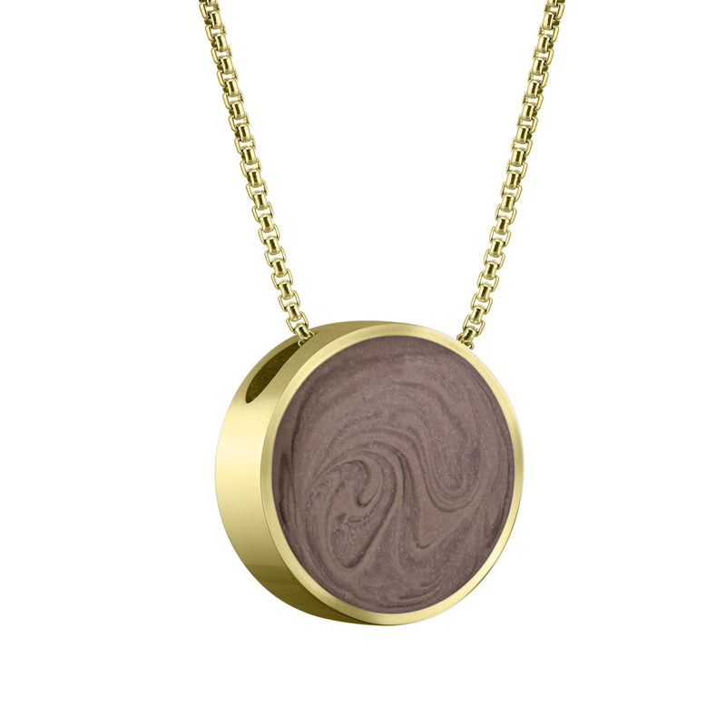 The 14k yellow gold 15mm sliding solitaire memorial pendant designed by close by me jewelry from the side