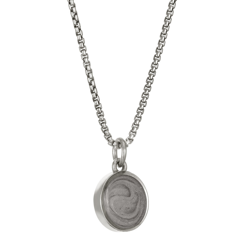 The sterling silver 8mm dome ashes necklace by close by me jewelry from an angle