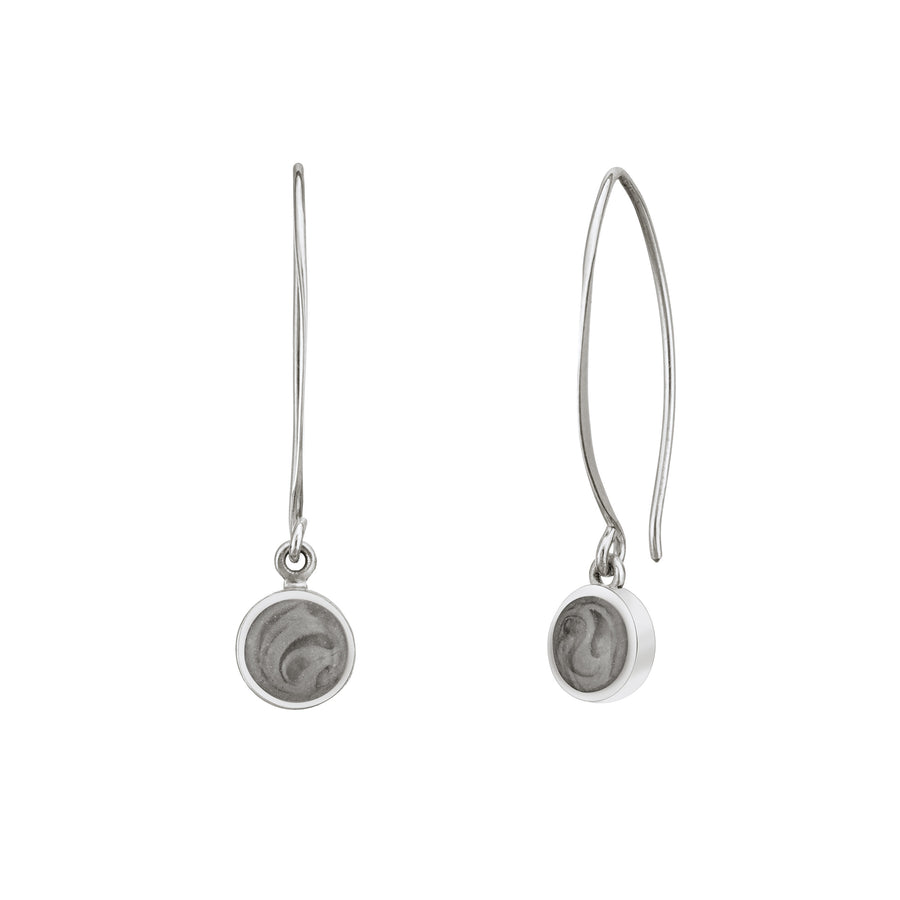 sterling silver memorial ashes earrings designed with dome settings and arched ear wires by close by me jewelry against a white background from the front