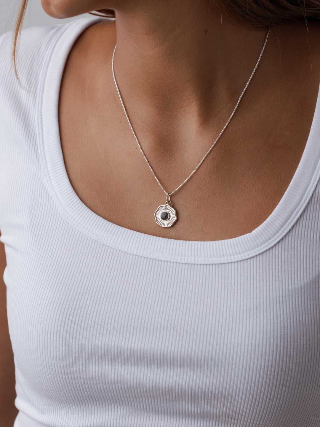 Aurea Coin Cremation Necklace in Sterling Silver
