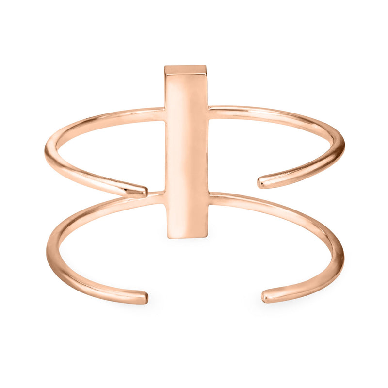This shows the Bar Cremation Bracelet in 14k Rose Gold from the back, featuring an all white background.